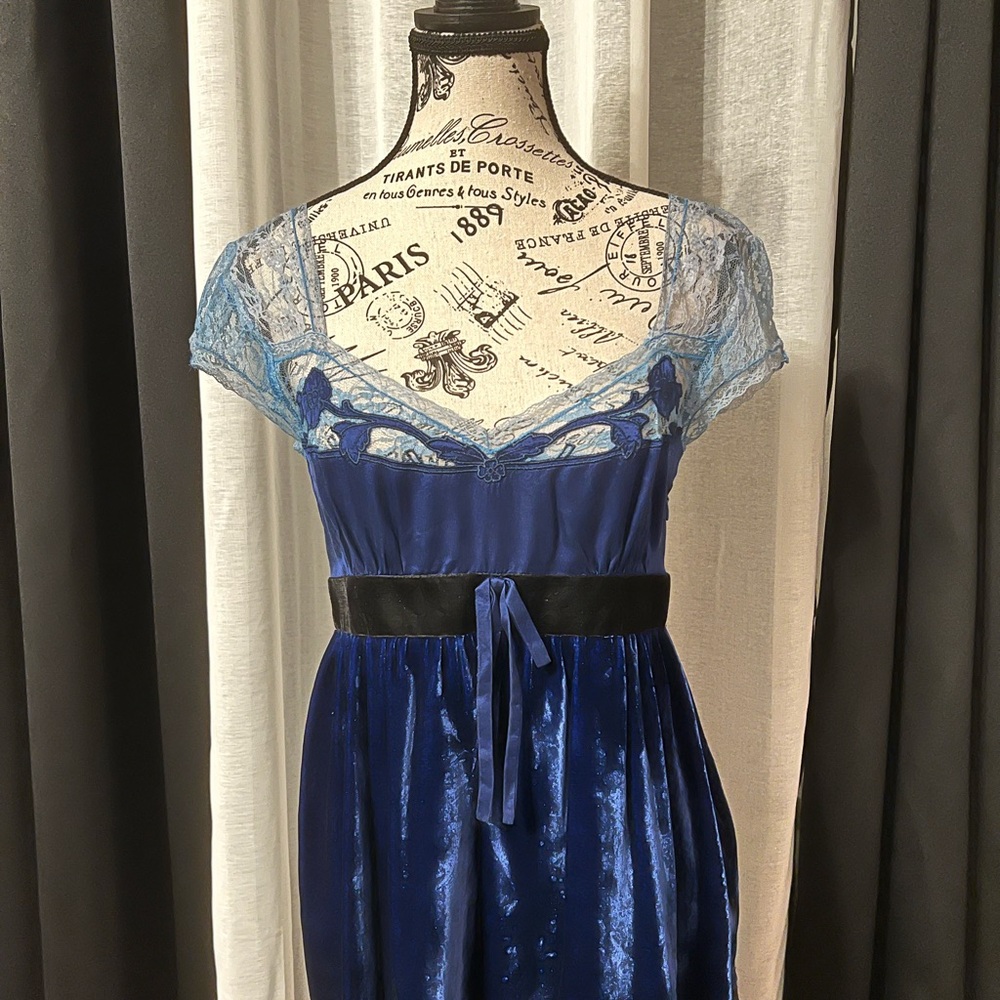 Elegant Free People Blue Velvet top with Lace Details